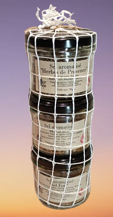 Trio "sp&eacute;cial grillade" gros sel aromatis&eacute;s 70grs